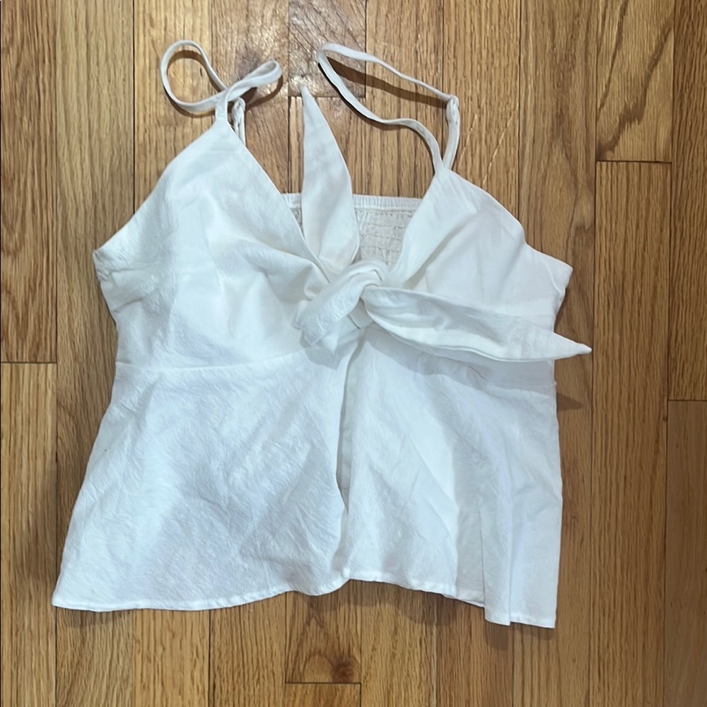 White Tie-Front Women's Top
